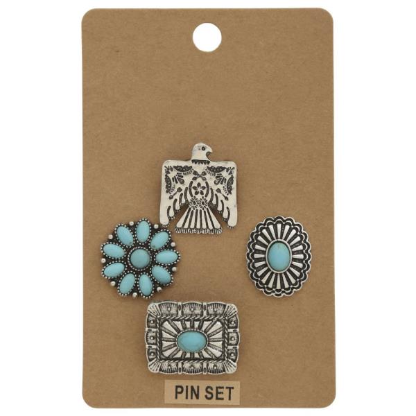 WESTERN TURQUOISE BEAD METAL PIN SET