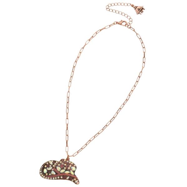 WESTERN HAT RHINESTONE PENDANT METAL NECKLACE