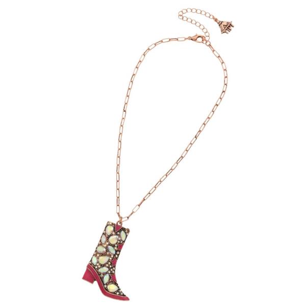 WESTERN COWBOY BOOT RHINESTONE PENDANT NECKLACE