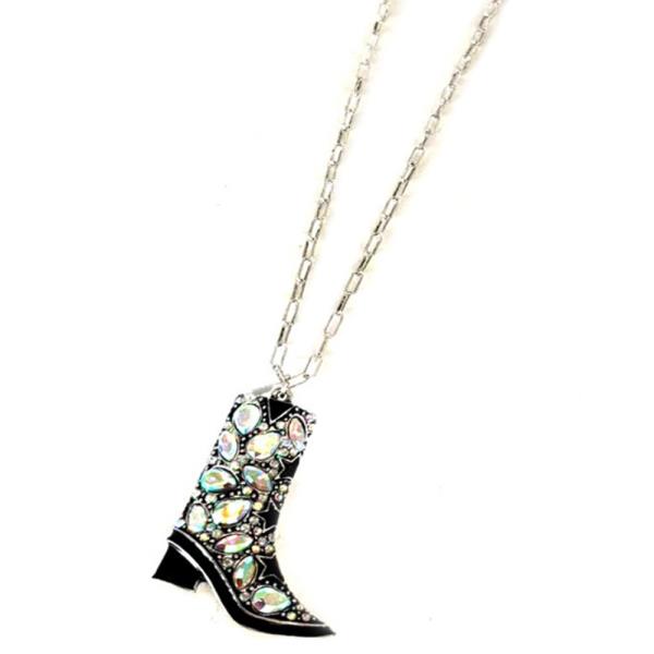 WESTERN COWBOY BOOT RHINESTONE PENDANT NECKLACE