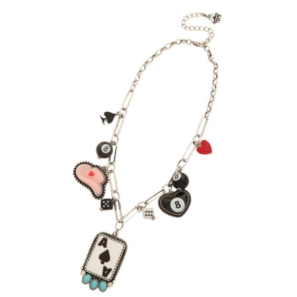 ACE CARD MULTI CHARM METAL NECKLACE