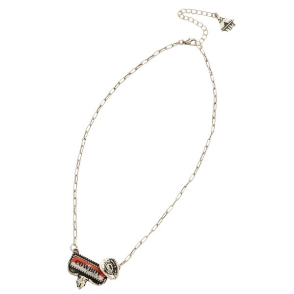 COWBOY CATTLE HEAD COWBOY HAT PENDANT METAL NECKLACE