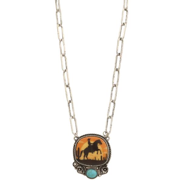 WESTERN TURQUOISE BEAD PENDANT NECKLACE