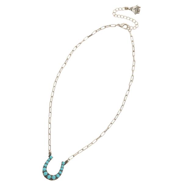 WESTERN HORSE SHOE TURQUOISE BEAD CHARM NECKLACE