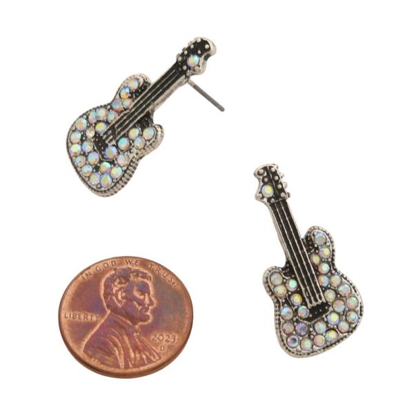 RHINESTONE GUITAR METAL EARRING