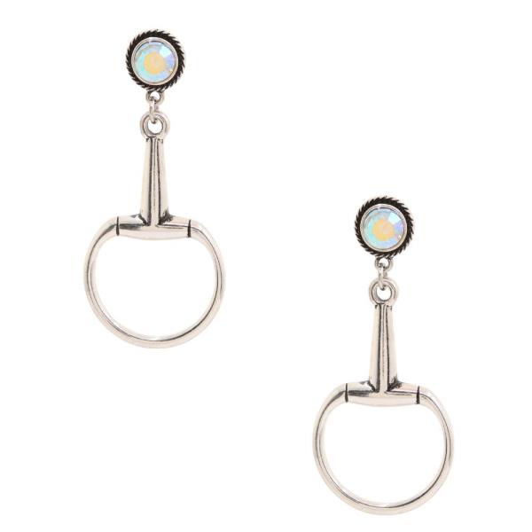 WESTERN TURQUOISE BEAD HORSESHOE DANGLE EARRING