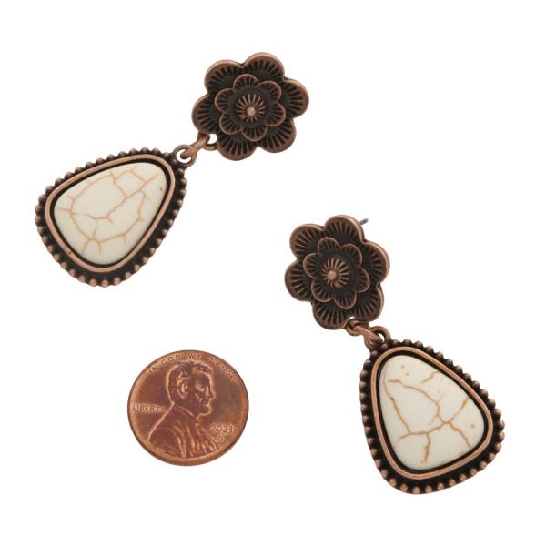 FLOWER TEARDROP LINK DANGLE EARRING