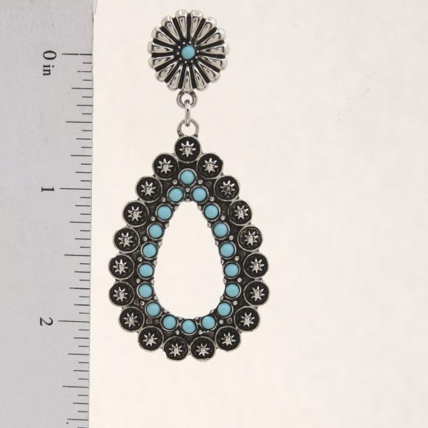 TURQUOISE BEAD TEARDROP METAL DANGLE EARRING
