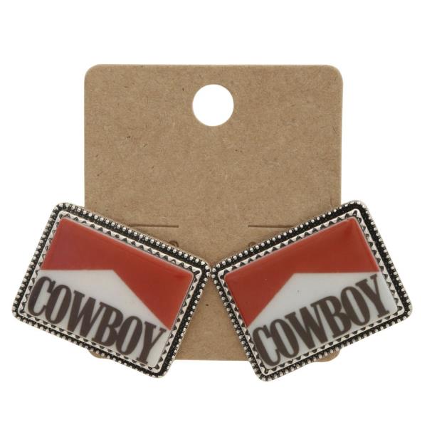 WESTERN COWBOY RECTANGLE SHAPE EARRING