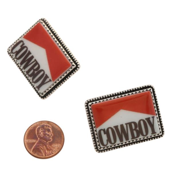 WESTERN COWBOY RECTANGLE SHAPE EARRING