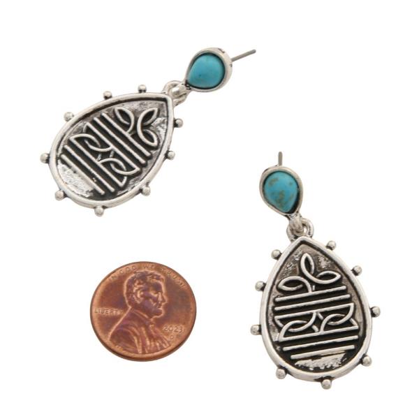 WESTERN TURQUOISE BEAD TEARDROP LINK DANGLE EARRING