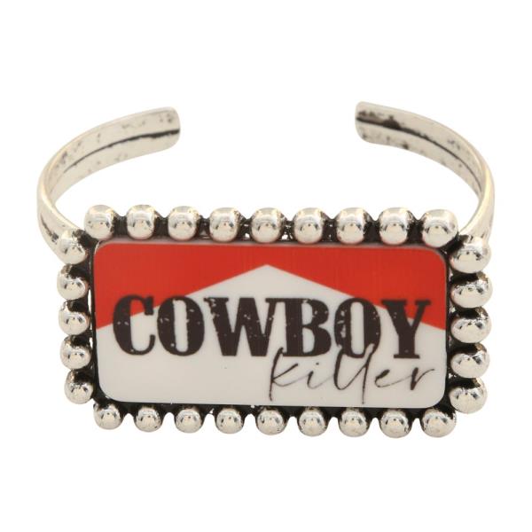 COWBOY BALL BEAD EDGE RECTANGLE SHAPE CUFF METAL BRACELET