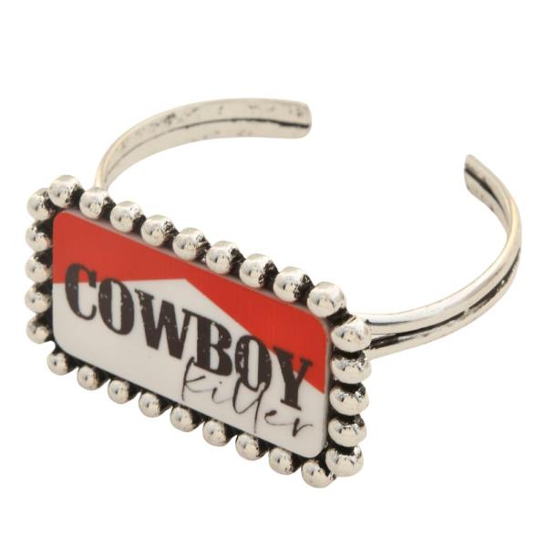 COWBOY BALL BEAD EDGE RECTANGLE SHAPE CUFF METAL BRACELET
