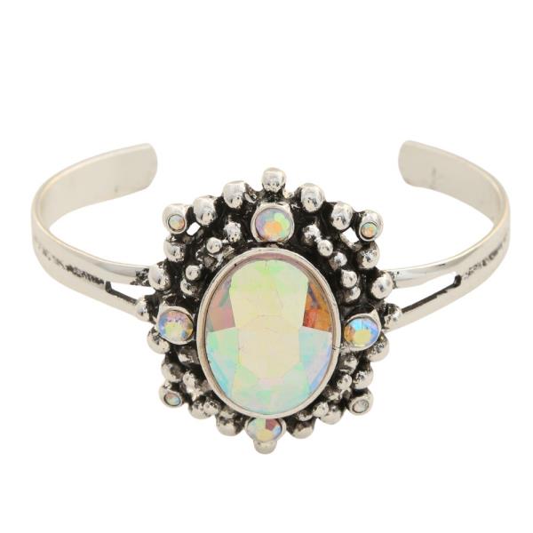 OVAL RHINESTONE METAL CUFF BRACELET