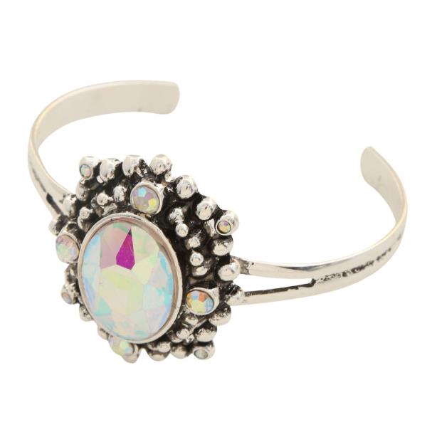 OVAL RHINESTONE METAL CUFF BRACELET