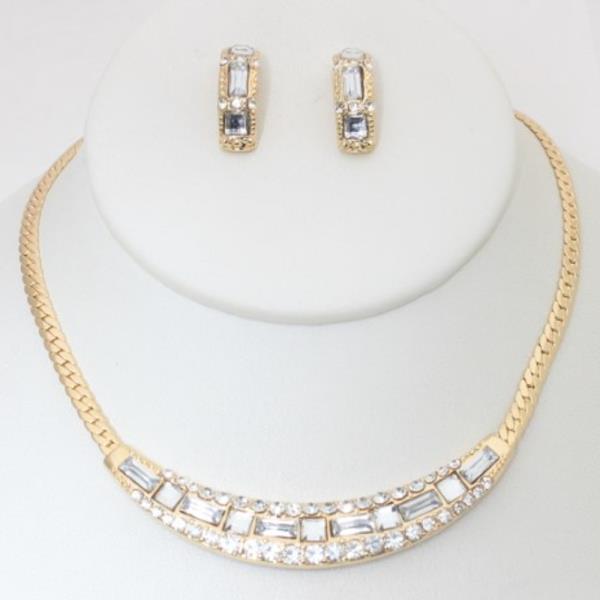 METAL RHINESTONE NECKLACE EARRING SET