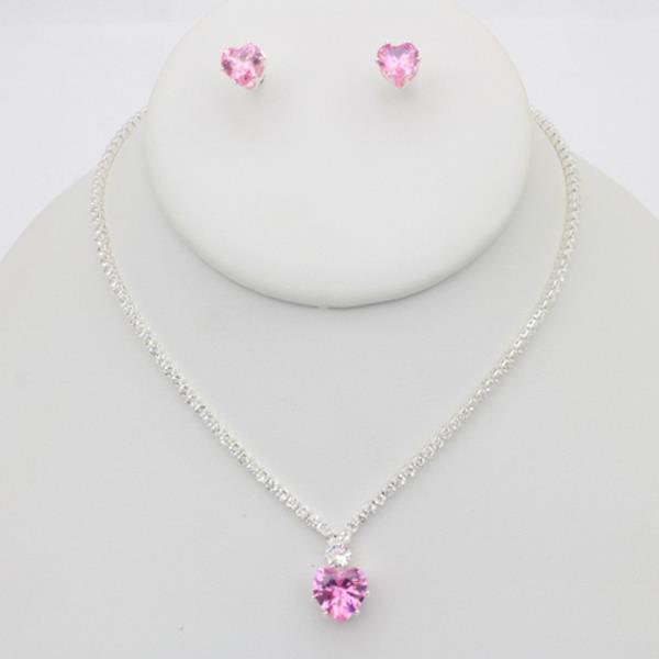 CZ RHINESTONE SOLITAIRE DROP NECKLACE EARRING SET
