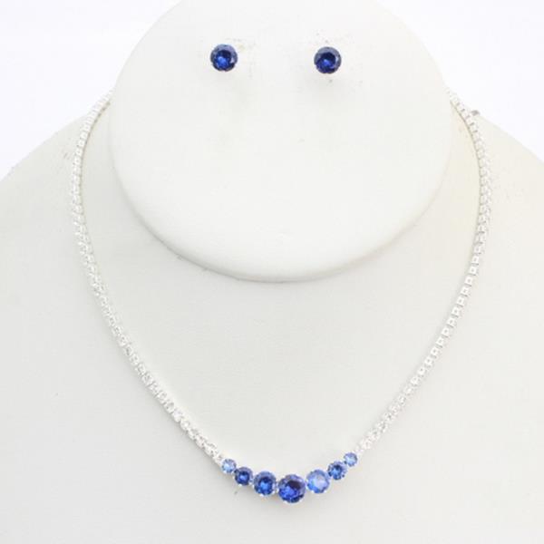 CZ RHINESTONE MINI STONE NECKLACE STUD EARRING SET