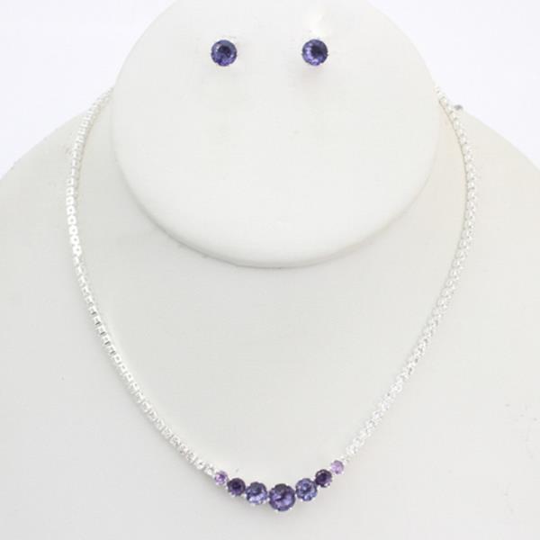 CZ RHINESTONE MINI STONE NECKLACE STUD EARRING SET