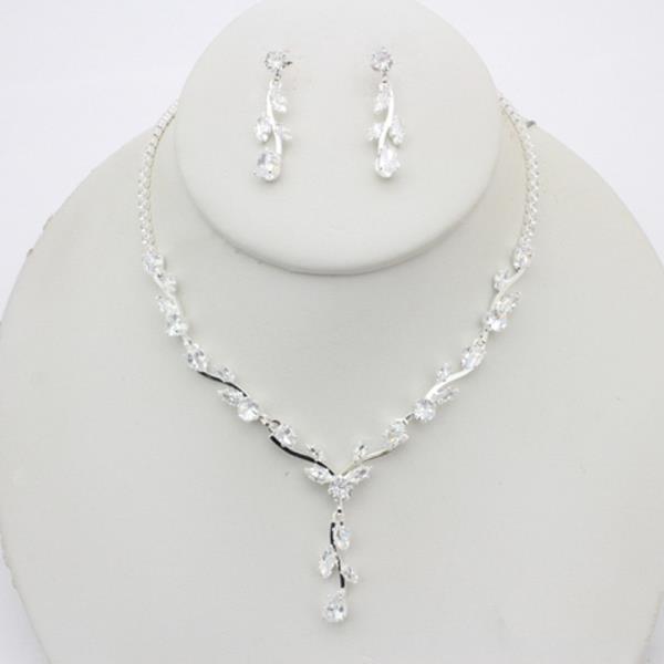 RHINESTONE Y DROP ACCENT NECKLACE EARRING SET
