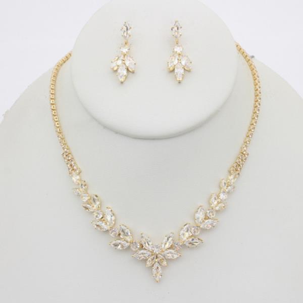 RHINESTONE DELICATE FLORAL NECKLACE EARRING SET