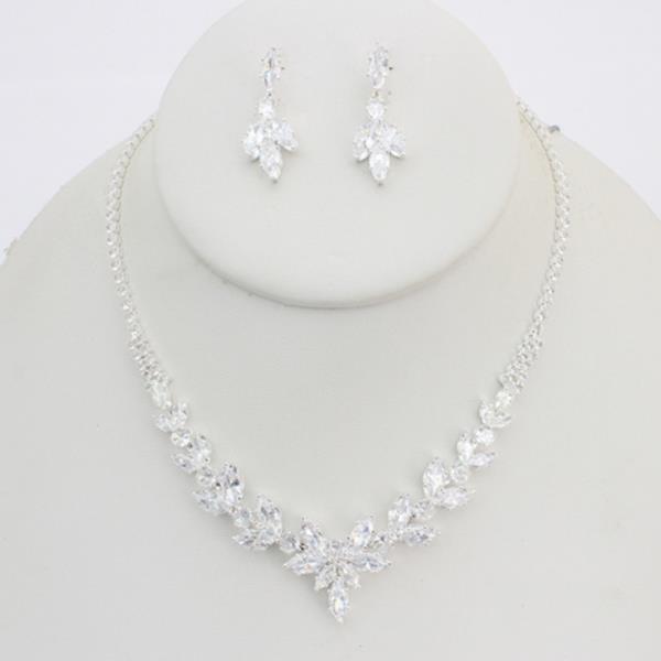 RHINESTONE DELICATE FLORAL NECKLACE EARRING SET