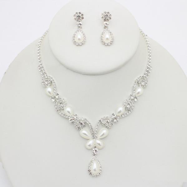 RHINESTONE FLORAL DROP NECKLACE EARRING SET