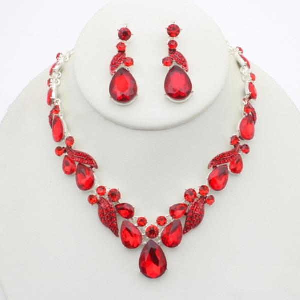 RHINESTONE IRIDESCENT DROP NECKLACE EARRING SET