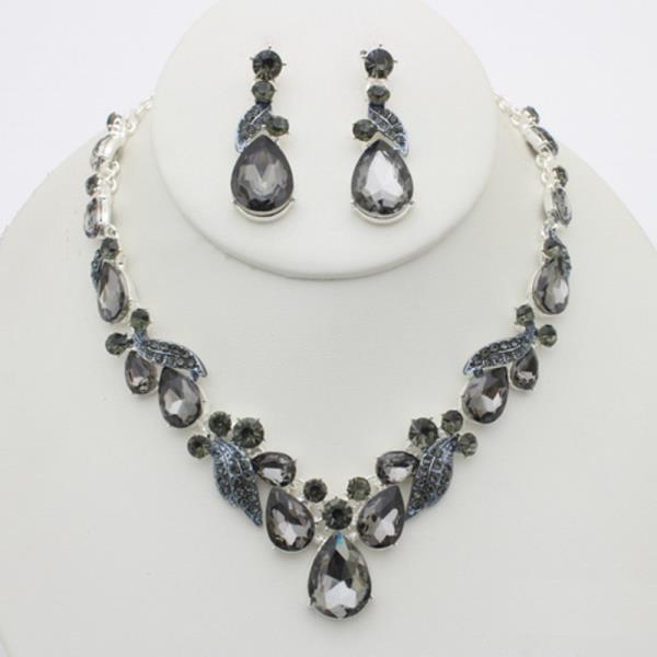 RHINESTONE IRIDESCENT DROP NECKLACE EARRING SET