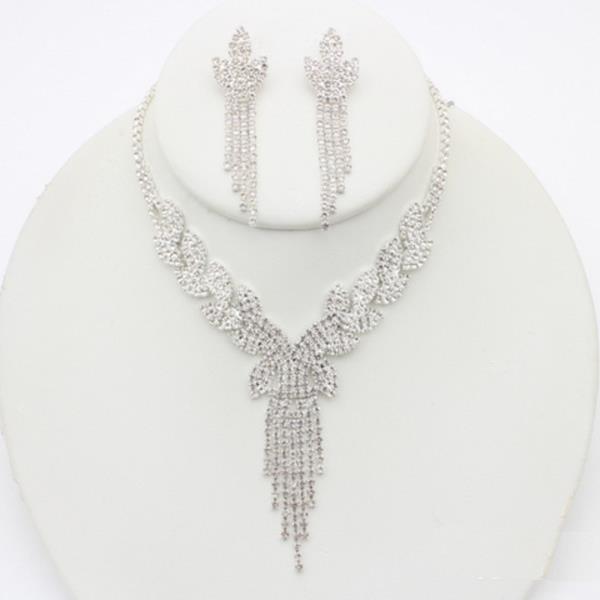RHINESTONE Y FRINGE NECKLACE EARRING SET
