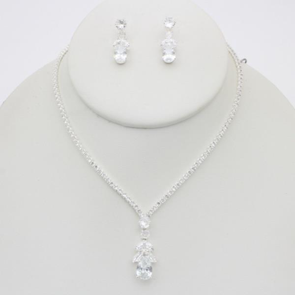 RHINESTONE PENDANT NECKLACE EARRING SET