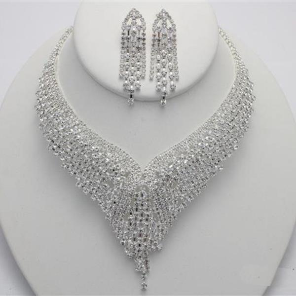 RHINESTONE STATEMENT BIB NECKLACE EARRING SET