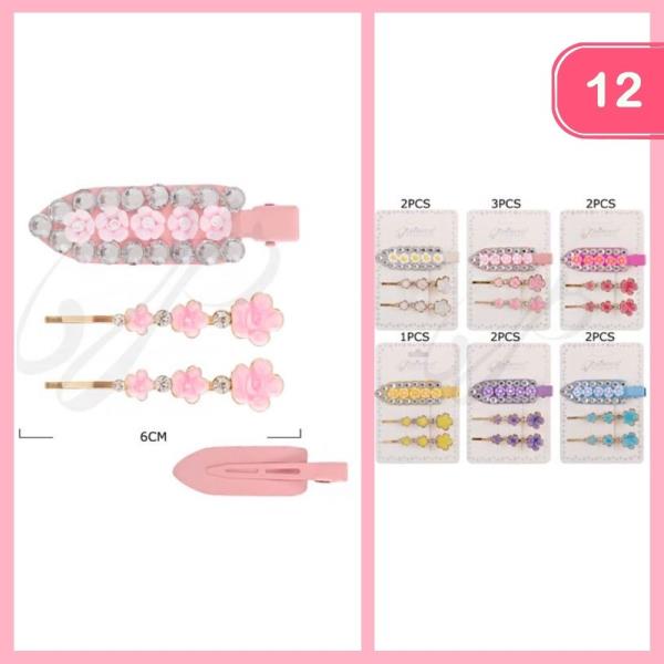 CUTE RHINESTONE FLOWER HAIR PINS SET  (12 UNITS)