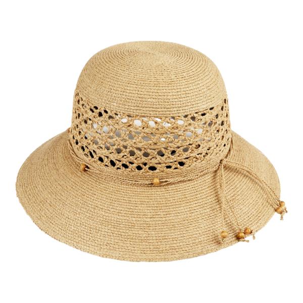 RAFFIA SUN HAT WITH PATTERN AND BRAIDED BAND BEAD