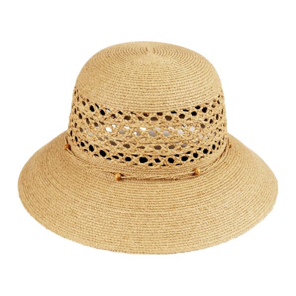 RAFFIA SUN HAT WITH PATTERN AND BRAIDED BAND BEAD