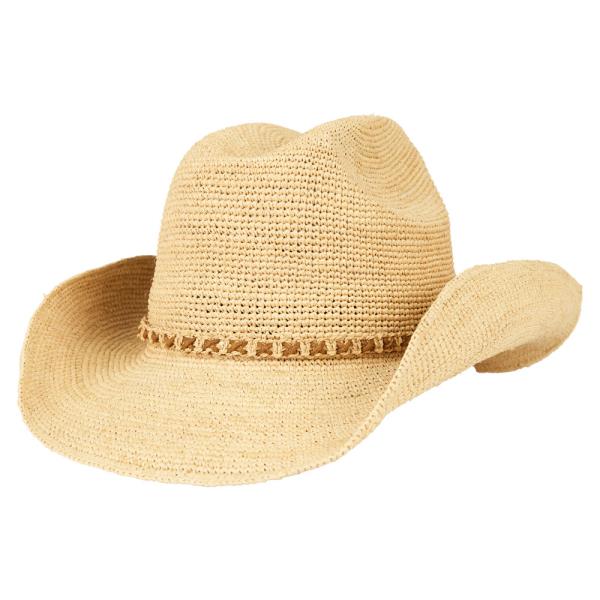 CC RAFFIA COWBOY HAT WITH BRAIDED DETAILS