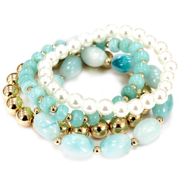 MIXED METAL RESIN SMOOTH THIN STACKED BANGLE BRACELET SET