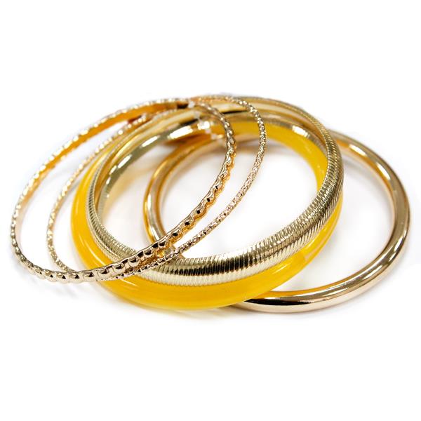 MIXED METAL RESIN SMOOTH THIN STACKED BANGLE BRACLET SET