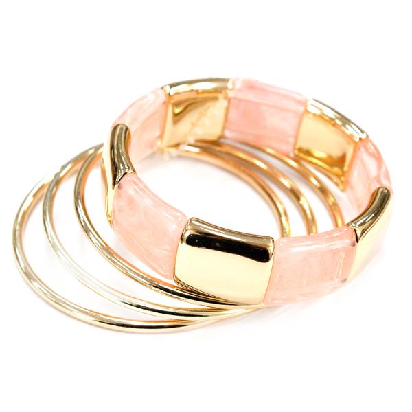 RESIN TUBE METAL BAR STACKED STRETCH BANGLE BRACELET SET