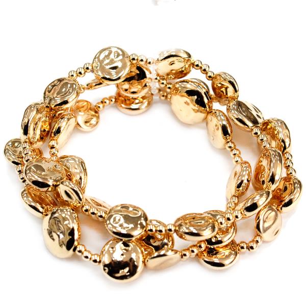 TEXTURED METAL DISC LINK STRETCH BRACELET SET
