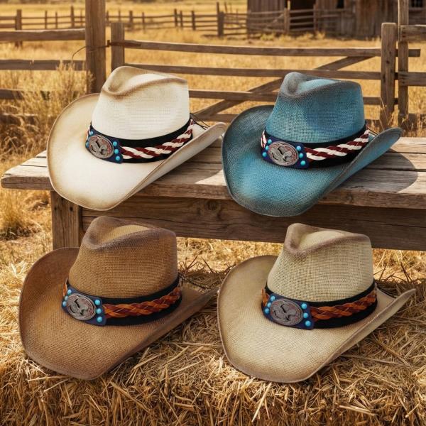 TURQUOISE CONCHO & MULTI-TONED BRAIDED LEATHER STRAPS