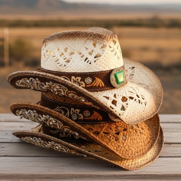 UNDERSIDE PATTERN, FLORAL EMBROIDERY AND RHINESTONE, GREEN STONE BAND