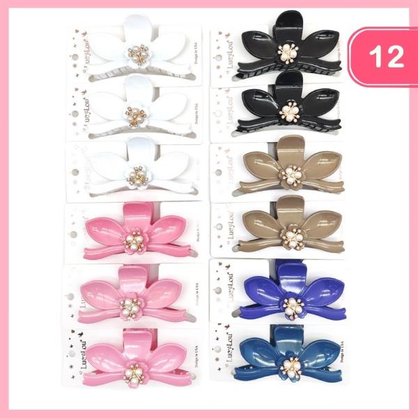 FLOWER RHINESTONE HAIR CLAW CLIP (12 UNITS)