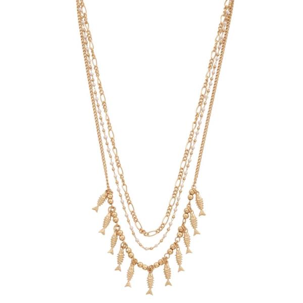 FISH CHARM METAL LAYERED NECKLACE