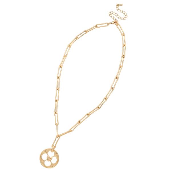 ROUND PENDANT HEART CENTER OVAL LINK METAL NECKLACE