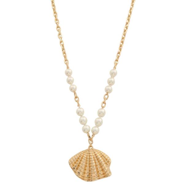 SEASHELL PENDANT PEARL BEAD NECKLACE