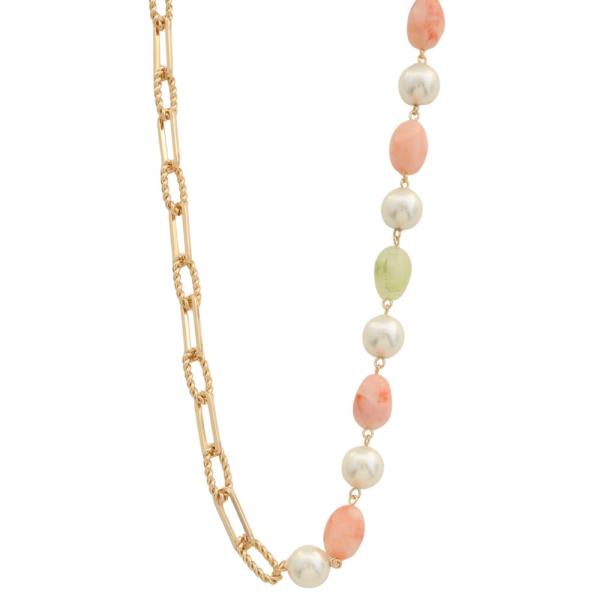 MIXED BEAD OVAL CHAIN LINK NECKLACE