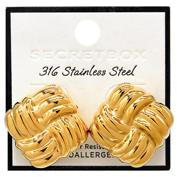 SECRET BOX STAINLESS STEEL SQUARE SHAPE GOLD DIPPED EARRING
