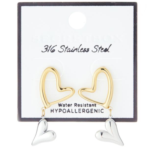STAINLESS STEEL OPEN HEART DANGLE EARRING