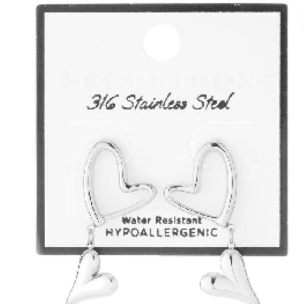 STAINLESS STEEL OPEN HEART DANGLE EARRING